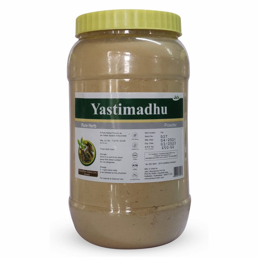 Jain Yastimadhu Powder 1Kg | Pure Mulethi (Glycyrrhiza glabra) Root | Natural Ayurvedic Herbal for Throat Soothing, Cough Relief | Digestive Health, Immunity & Overall Wellness