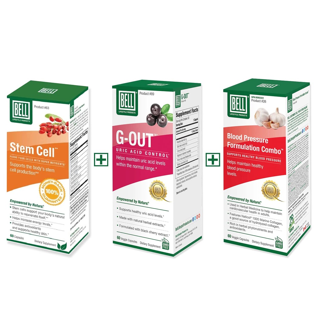 Bell Bundle – Healthy Blood Pressure Support, Stem Cell Supplements, & G-Out Uric Acid Cleanse – 25 Years Around The World, Sold Directly by The Manufacturer