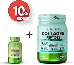 ORZAX Supporto Immune 9-in-1 Potente Supplemento e Collage Peptidi Polvere non aromatizzata 16 oz, Bundle