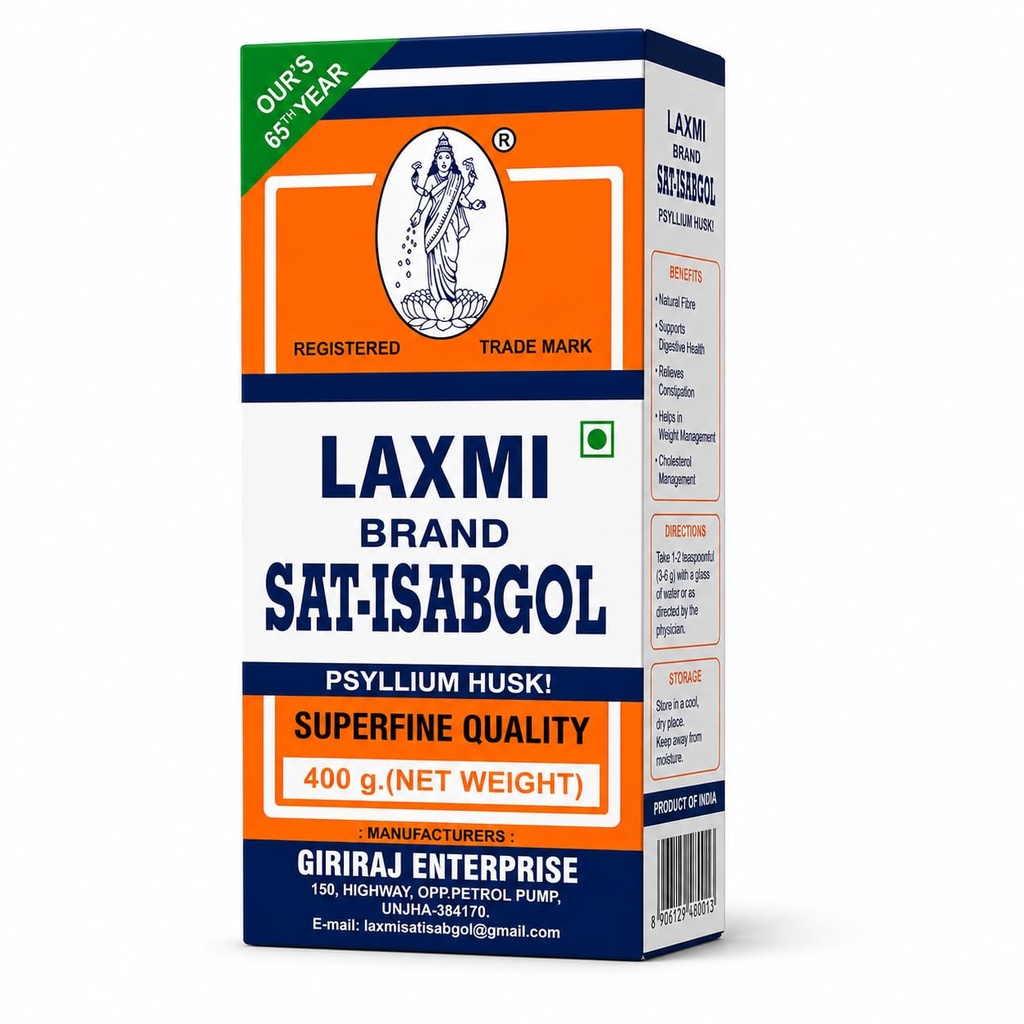 Laxmi Sat Isabgol Psyllium Husk Powder-400 gm | For Constipation Relief & Gut Health | High Fiber Supplement | Supports Easy Bowel Movement, Digestive Wellness & Bloating Relief | 400 gm (Pack of 1)