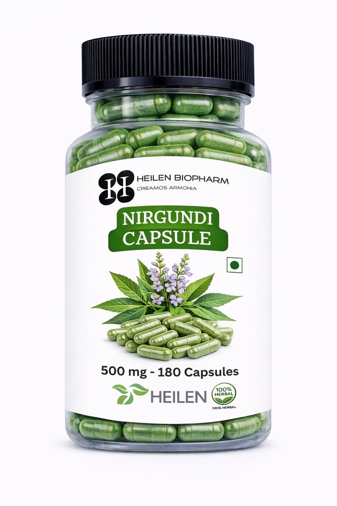 Heilen Biopharm Nirgundi Capsules 500 mg | Vitex Negundo Leaf Powder Supplement | Herbal Support for Joint Comfort Mobility Daily Wellness | 180 Veg Capsules | No Preservatives