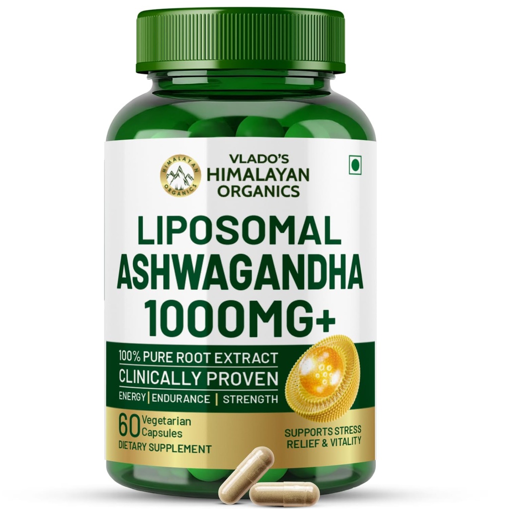 Vlado's Himalayan Organics Ashwagandha 1000mg/ Serving I Clinically Proven 100% Pure Root Extract | Stress Relief, Energy & Recovery Support I Strength & Vitality | Strongest Ashwagandha | 60 Veg Capsules