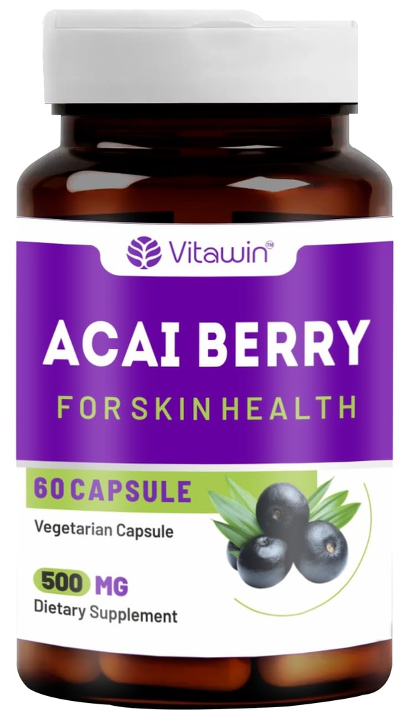 Acai Berry Capsules for Skin Health | 500 mg | 60 Vegetarian Capsules | Antioxidant-Rich Superfruit Supplement | Daily Wellness & Beauty Support