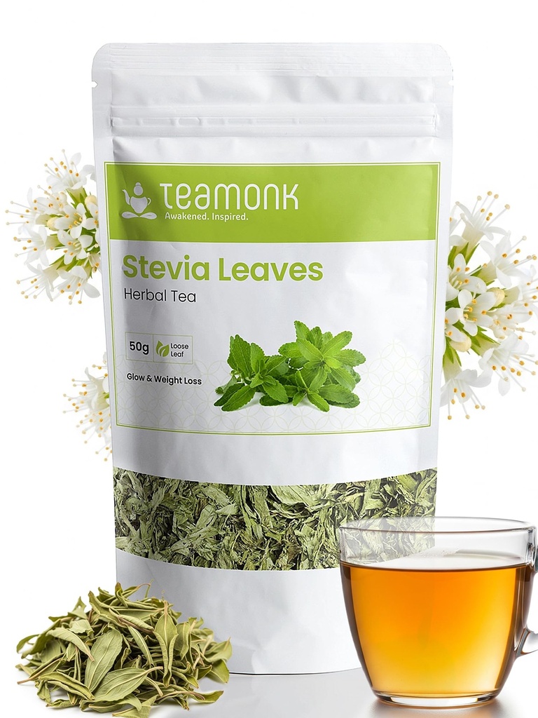 Teamonk Stevia Leaves Dry (50g) | Zero Calorie, Sugar-Free Sweetener | Dried Loose Leaves from Stevia Plant | Natural Sweetener, Calorie-Free | Regulates Blood Sugar Levels | Sugar Substitute