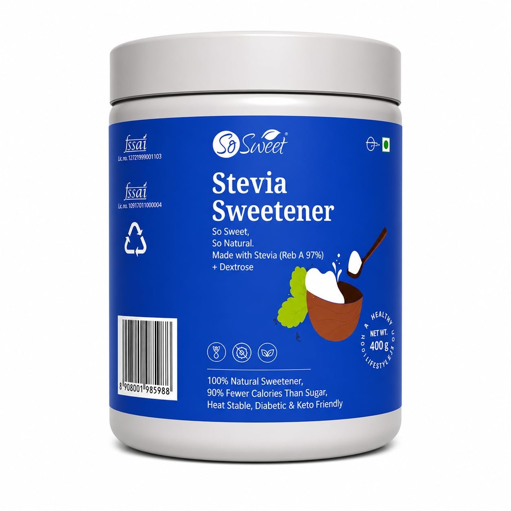 So Sweet Stevia Sugar Free Natural Sweetener - 400gm, Diabetic Friendly, Perfect for Baking, Cooking, 100% Natural