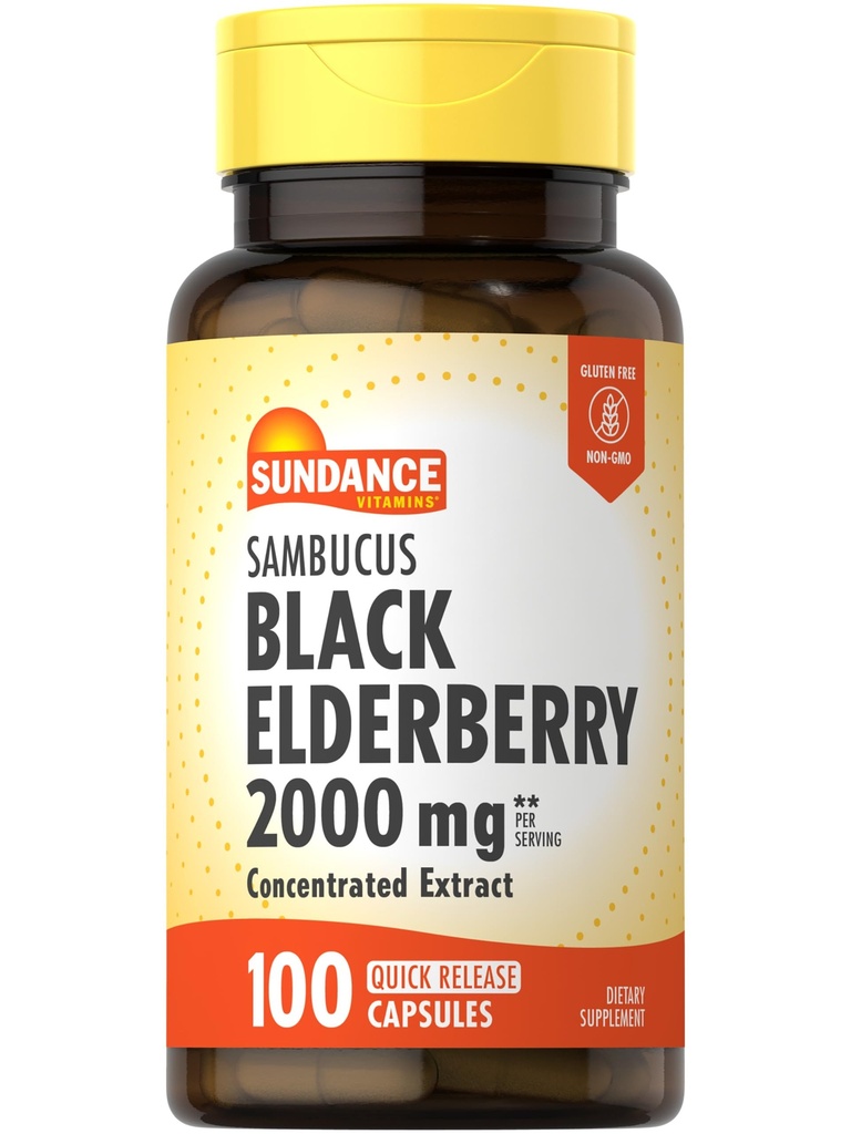 Sundance Sambucus Black Elderberry Capsules | 2000mg | 100 Count | Non-GMO und glutenfreie Ergänzung