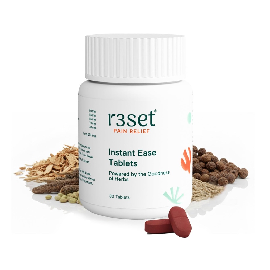 R3SET Natural Pain Relief Tablets for Joint, Knee & Muscle Care - 30 Pieces