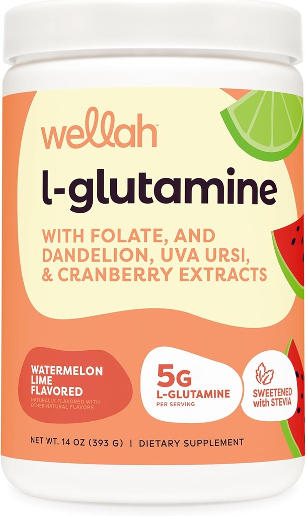 Wellah L-Glutamin Pulver Wassermelone Lime (50 Servierungen) - 5g L-Glutamin Per Servieren, mit Stevia gesüßt