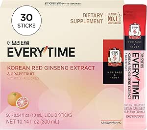 JUNG KWAN JANG Everytime Korean Red Ginseng Extract Stick 1.000mg & pompelmo - Vegan Ginseng Root Energy Drink Liquid Stick Supplementi - Costruisce Stamina & Immunity, Senza caffeina (30 Stick)