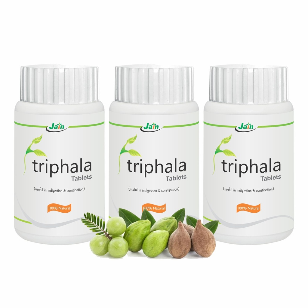 Jain Triphala Tablets 100 Count (Pack of 3 X 100 Tabs) Ayurvedic Digestive Support Supplement | Triphala Churna Tablet with Amla, Harad & Baheda | Gut Health, Detox Support, Metabolism Support | Natural Herbal