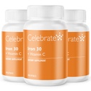 Célébrez le supplément de fer à la vitamine C - 30mg Fer, 60mg Vitamine C, Vitamines bariatriques pour les patients atteints de SDF, Chirurgie par voie verticale et gastrique – 90 Capsules