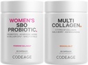 Codeage Multi Collagène Protein Capsules & Probiotiques pour les femmes Ensemble de pilules Multi Collagène, Collagène Types I, II, II, V & X, 90 Comte