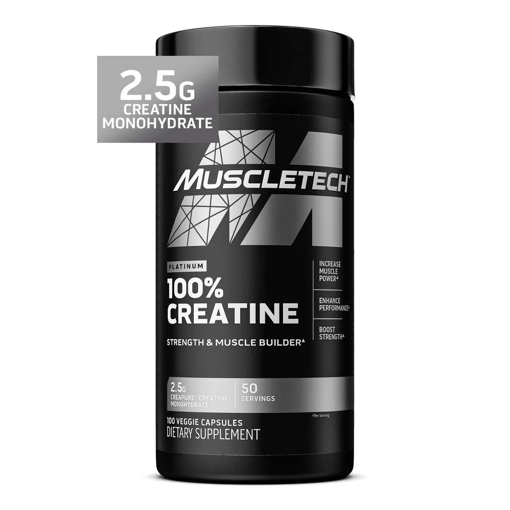MuscleTech Platinum Creatine Monohydrat Kapseln - Creapure Creatine Pre & Post Workout Muskel-Erbauer, Muskel-Recovery & Energy Boosting Supplement für Männer & Frauen - 100 Veggie Pillen