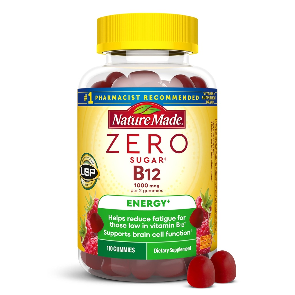 Natur gemacht Zero Sugar Energy Vitamin B12 Gummie 1000 mcg pro Servieren, B12 Vitamine, Energie Stoffwechsel Unterstützung, Aspartame Free, 110 Zucker freie Gummie, 55 Tage Versorgung