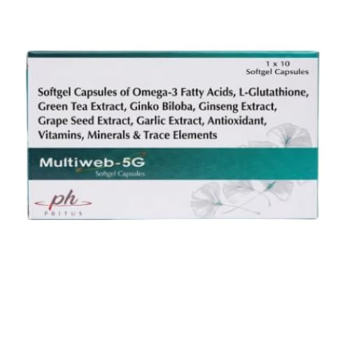 Multiveb-5G Softgel Capsules | Omega 3 Fatty Acids, L-Glutathione, Green Tea Extract, Vitamins, Minerals | 10 Capsules | Pack of 3
