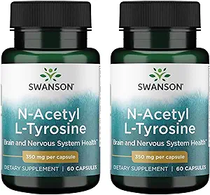 Swanson N-Acetyl L-Tyrosin - Aminosäure-Ergänzung Unterstützung Gesamt Gehirn Gesundheit & Zentral Nervous System Funktion - Fördert Mood & Kognitive Gesundheit - (60 Kapseln, 350mg Jeder) (2 Packung)