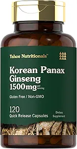 Carlyle Korean Panax Ginseng | 1500mg | 120 capsule | Non OGM e Gluten Supplemento gratuito | Nutrizioni Tahoe