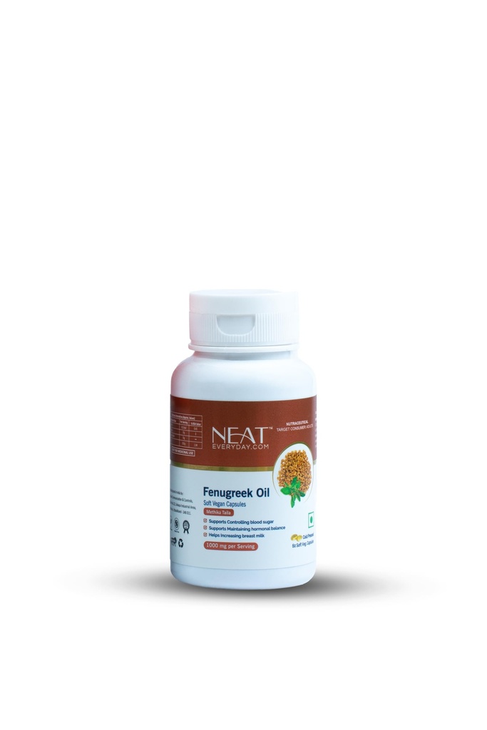 NEAT EVERYDAY Cold Pressed Fenugreek Oil Capsules (Methi Seed Oil) | Blood Sugar, Lactation & Hormonal Balance for Women | Weight Management | 60 Capsules(Jar)
