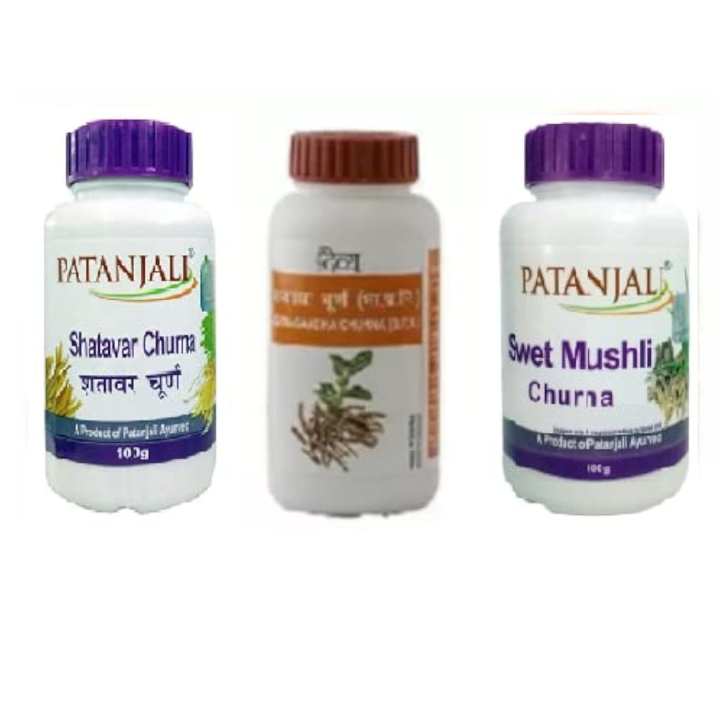 PATANJALI COMBO OF SHATAVAR, SWET MUSHLI AND ASHWAGANDHA CHURNA (100 g EACH)