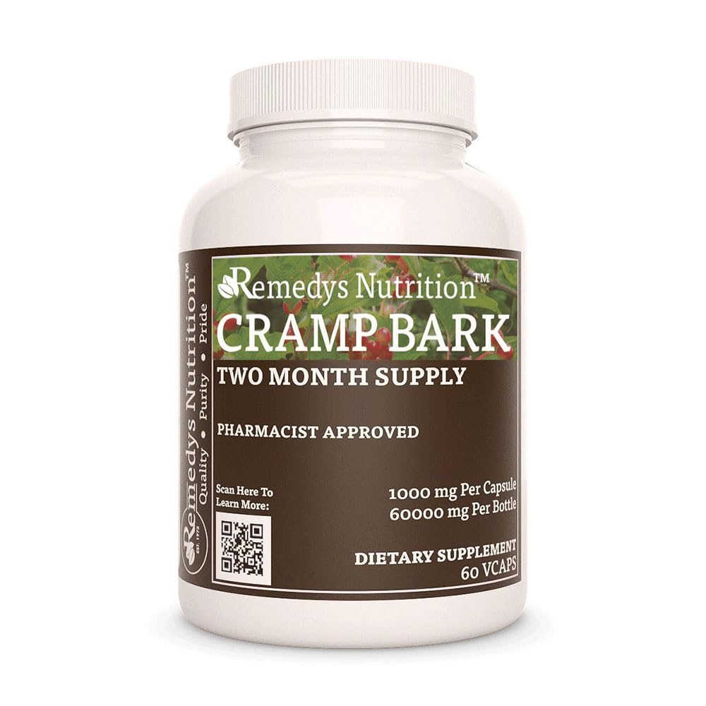 Nutrizione di Remedy Cramp Bark | 1.000 mg, 60 capsule vegane Integratore alimentare di erbe | Fornitura di due mesi