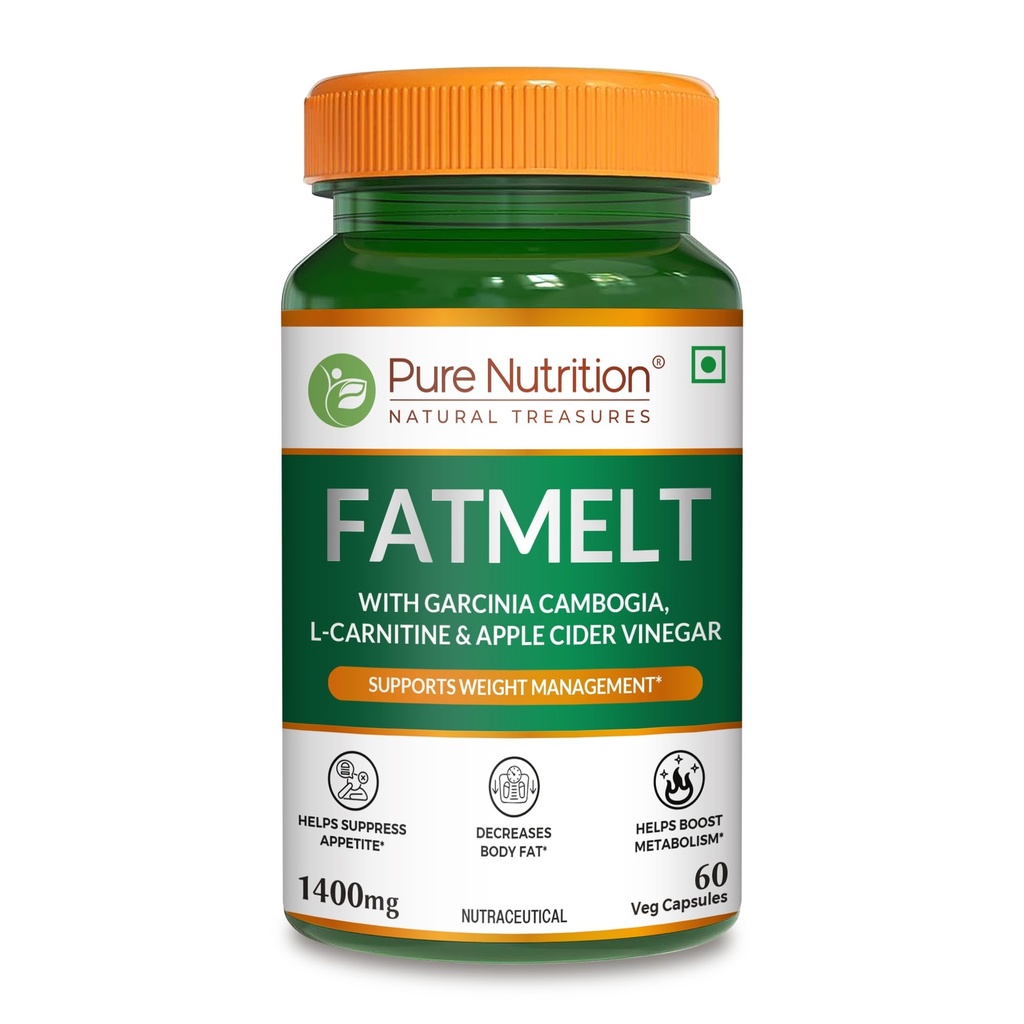 Pure Nutrition FATMELT with Garcinia Cambogia, L-Carnitine & Apple Cider Vinegar For Appetite Control, Weight Management - 60 Veg Capsules