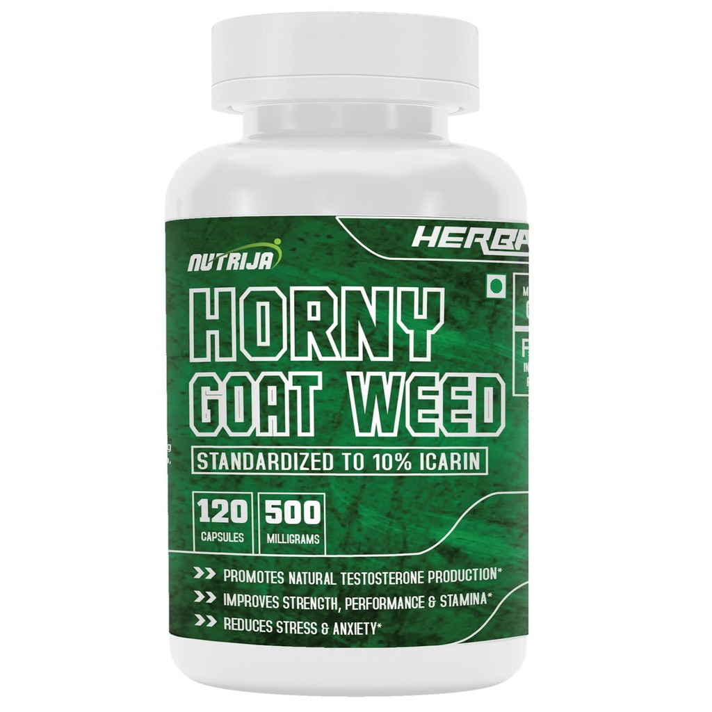NutriJa Horny Goat Weed Extract 500mg Capsules | Standardized 10% Icariin Epimedium Extract | Stamina, Energy & Daily Vitality Support | 120 Vegetarian Capsules