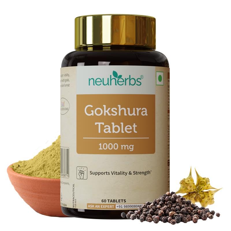 Neuherbs Gokshura 1000mg Tablets for Men - 60 Count | Tribulus Terrestris Herbal Supplement for Energy, Strength & Vitality Support | Ayurvedic Wellness Formula | No Added Preservatives