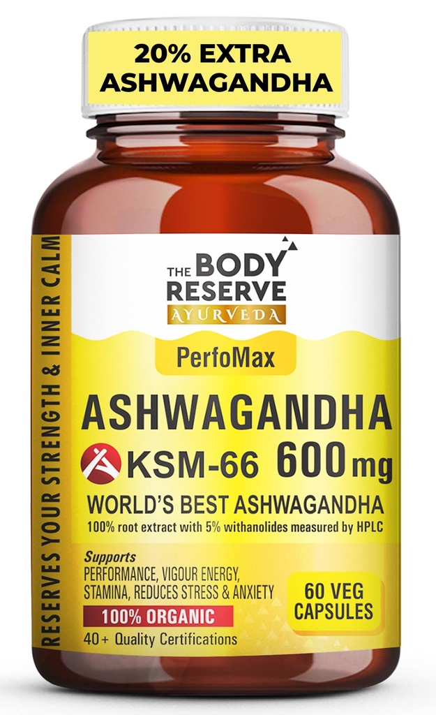 The Body Reserve Ashwagandha KSM66-60 Capsules Ashwagandha KSM 66 for men & Women Supports Stress Management & Muscle Recovery