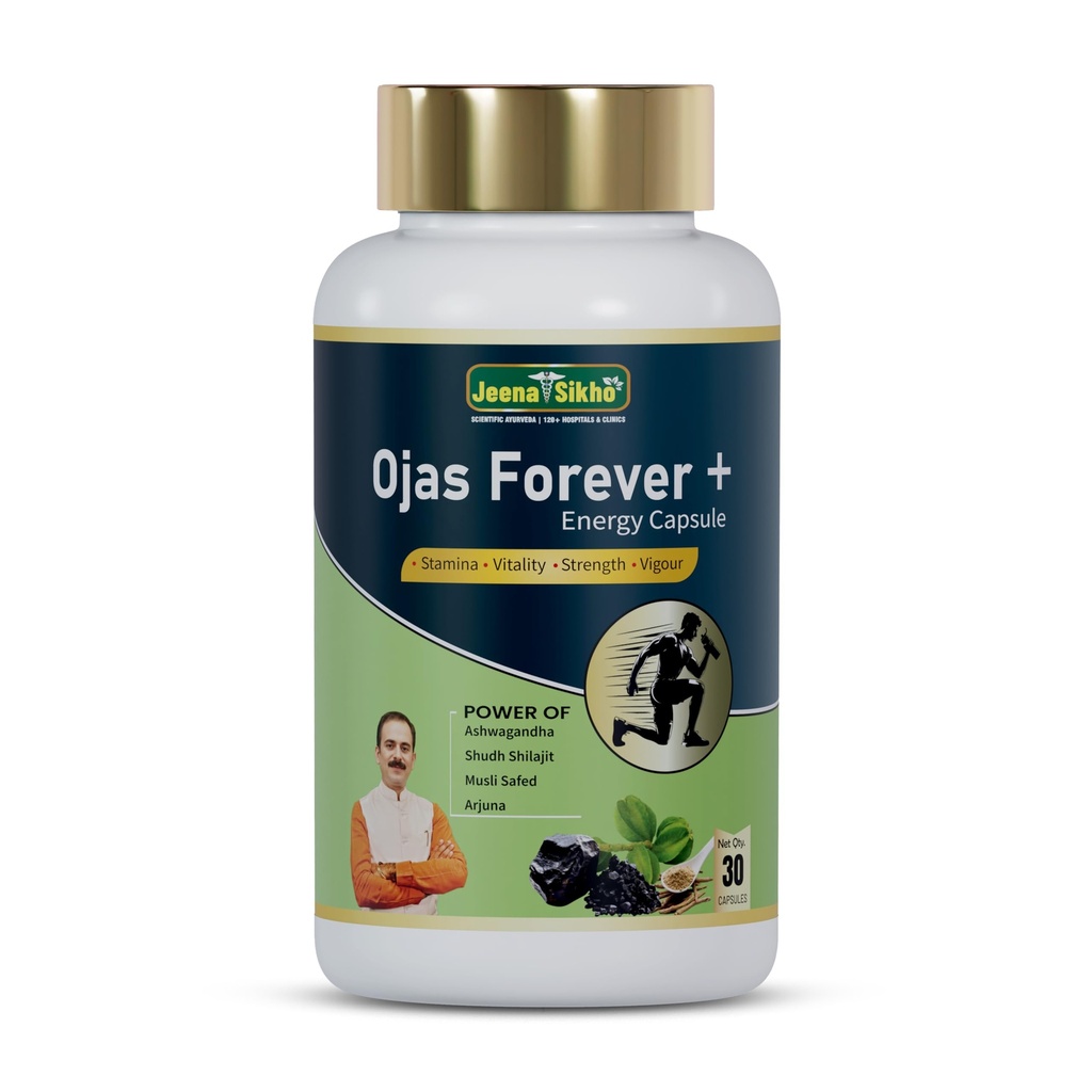 Jeena Sikho Ojas Forever+ | Ayurvedic Herbal Capsules with Ashwagandha & Shatavari | Herbal Supplement for Daily Use | 30 Capsules