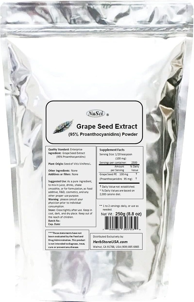 Uva Seed (Europa) Estratto di polvere Standardized 95% Proanthocyanidins OPC (250 Grams (8.8 oz)) Europa Crescita OGM
