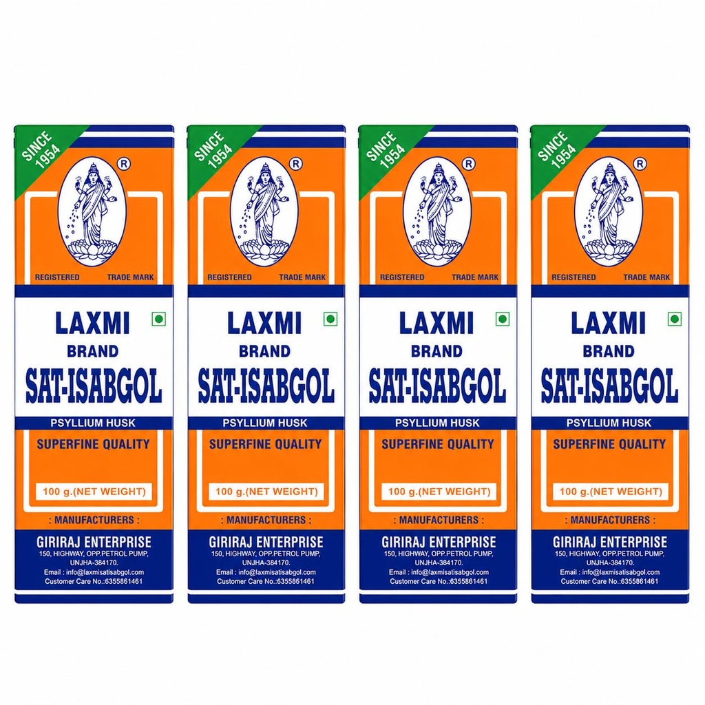 Laxmi Sat Isabgol Psyllium Husk Powder-100 gm (Pack of 4) | For Constipation Relief & Gut Health | High Fiber Supplement | Supports Easy Bowel Movement, Digestive Wellness & Bloating Relief | 100 gm (Pack of 4)
