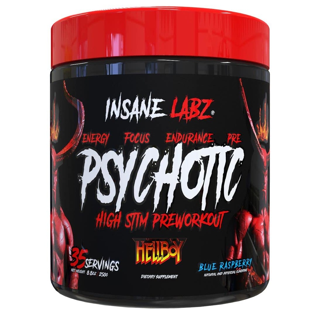 Insane Labz Hellboy Edition, High Stimulant Pre Workout Powder und NO Booster mit Beta Alanine, L Citrulline und Koffein, Boosts Focus, Energy, Endurance, Nitric Oxide Levels, 35 Srvgs, Blue Rasp