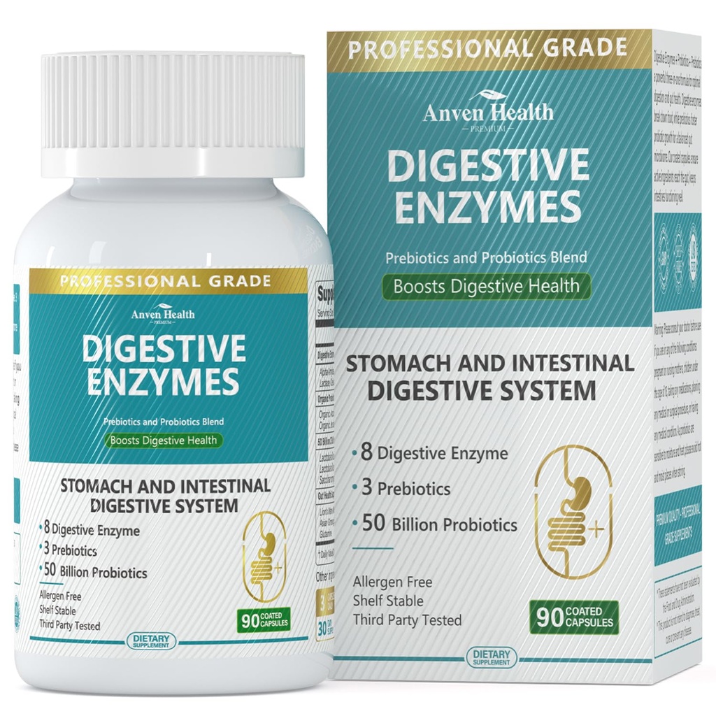 800mg Enzymes digestifs pour les hommes et les femmes avec des probiotiques et des prébiotiques organiques, 8 enzymes clés, protéase, Amylase et lipase pour Bloating, Gas Relief, Non-GMO