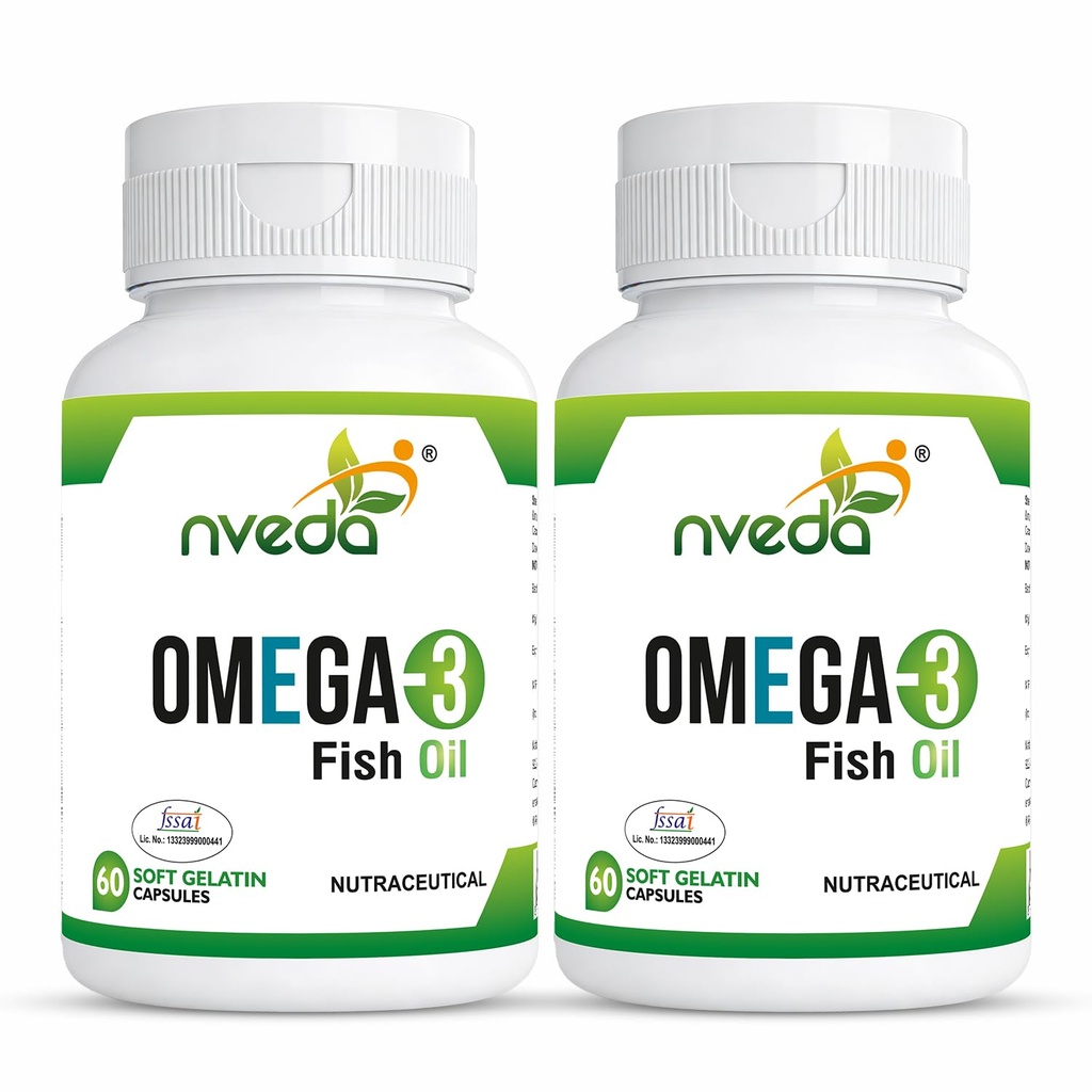 Nveda Omega 3 Fish Oil 1000mg | 180mg EPA & 120mg DHA | Heart, Brain, Eye & Joint Support Supplement for Men & Women | 120 Capsules (Pack of 2)
