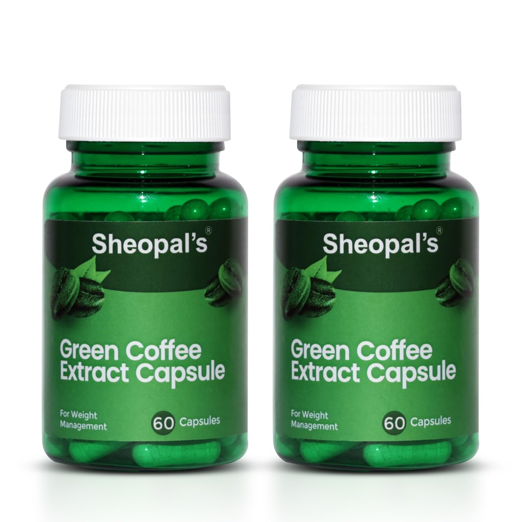 Sheopals Green Coffee Extract Capsules – 60 Veg Caps | With Chlorogenic Acid & Antioxidants | Natural Weight Management & Detox Support for Men & Women (2 Packs)