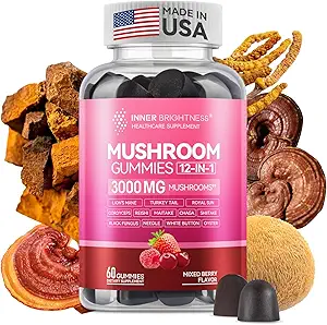 Capsule per funghi Reishi, con Cordyceps & Chaga Mushroom, Ashwagandha, Complesso per la salute immunitaria, Vitality, Energy & Focus, 60 Count