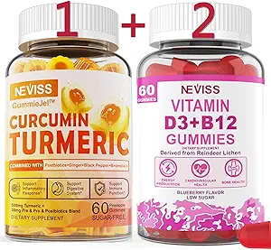 3 Pack Kurkuma Curcumin + Vitamin D3 & B12 Gummi, Vegan