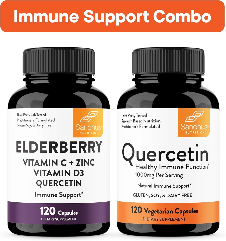 Sandhu's Immune Support Combo | Elderberry & Quercetin Capsule Bundle | Supporta la salute immunitaria