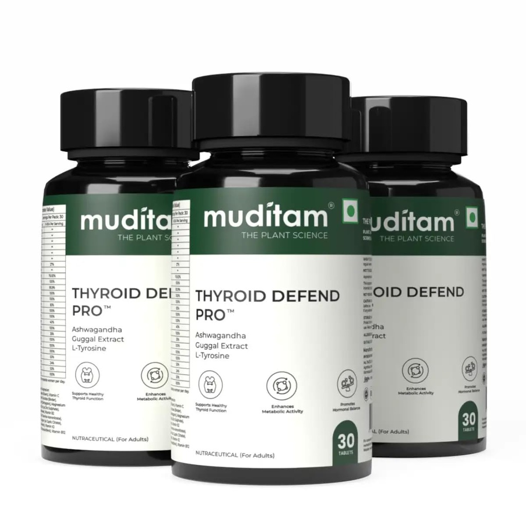 Muditam Ayurveda Thyroid Defend Pro – 90 Tablets (Pack of 3) | Supports Thyroid Balance, Metabolism & Energy | With Ashwagandha, Iodine & Selenium