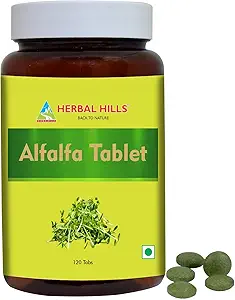 HERBAL HILLS Alfalfa Comprimés de 120 comtes Source de Vitamine A. Superaliments naturels verts