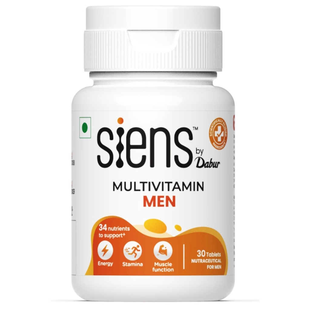 Siens By Dabur Multivitamin for Men-30 tablets | Enriched with 34 nutrients to Support Overall Health, Energy, Stamina & Muscle Function