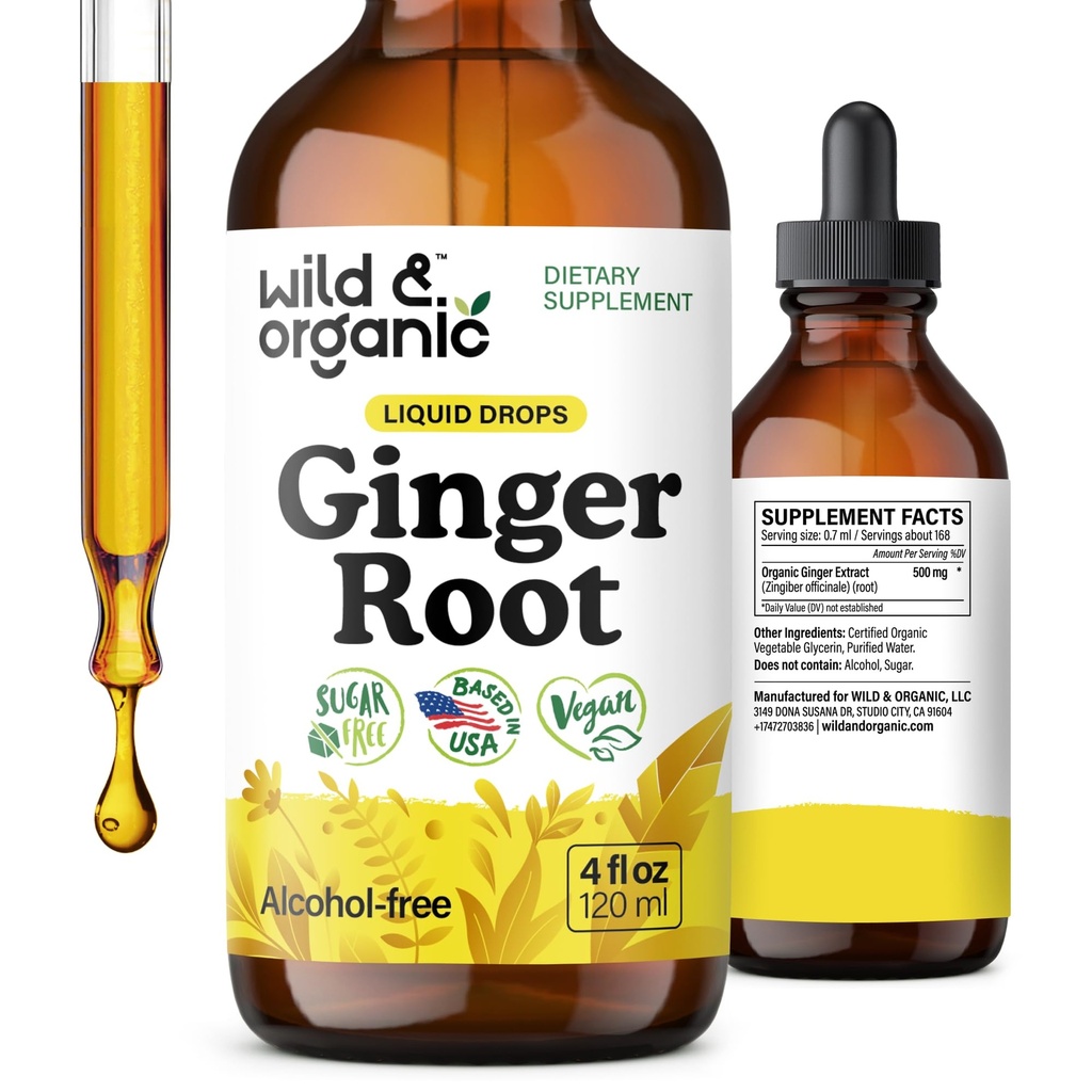Extraits de racine de gingembre sauvage et biologique - Soutien immunitaire et digestif - Suppléments de gingembre liquide - Teinture végétalienne, sans sucre et sans alcool - 4 fl oz