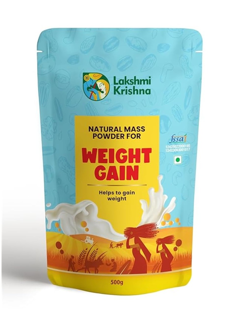 Lakshmi Krishna Naturals Weight Gain Powder | Natural Mass Gainer with Millets, Nuts & Dates | Healthy Weight Gain & Muscle Support | No Added Chemicals | Easy Digestion | 500g