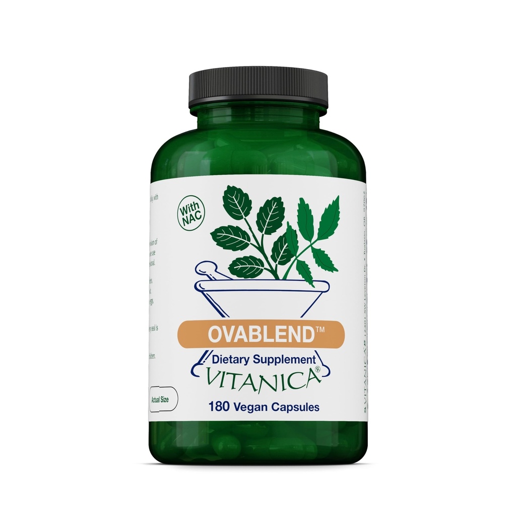 Vitanica OvaBlend - Ovarian Health & Hormon Balance für Frauen - Endokrine Support Supplement mit Sarsaparilla Root & NAC - Kräuter Nahrungsergänzung für Damen - Pro Logo - 180 Vegan Caps
