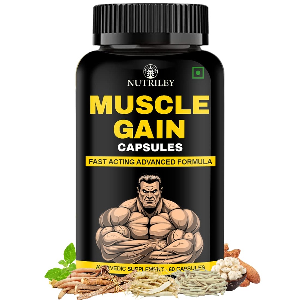 Nutriley Muscle Mass Gainer, Weight Gainer, bodybuilding supplements, Helps In Gain Weight, Build Muscle (60 Capsules)