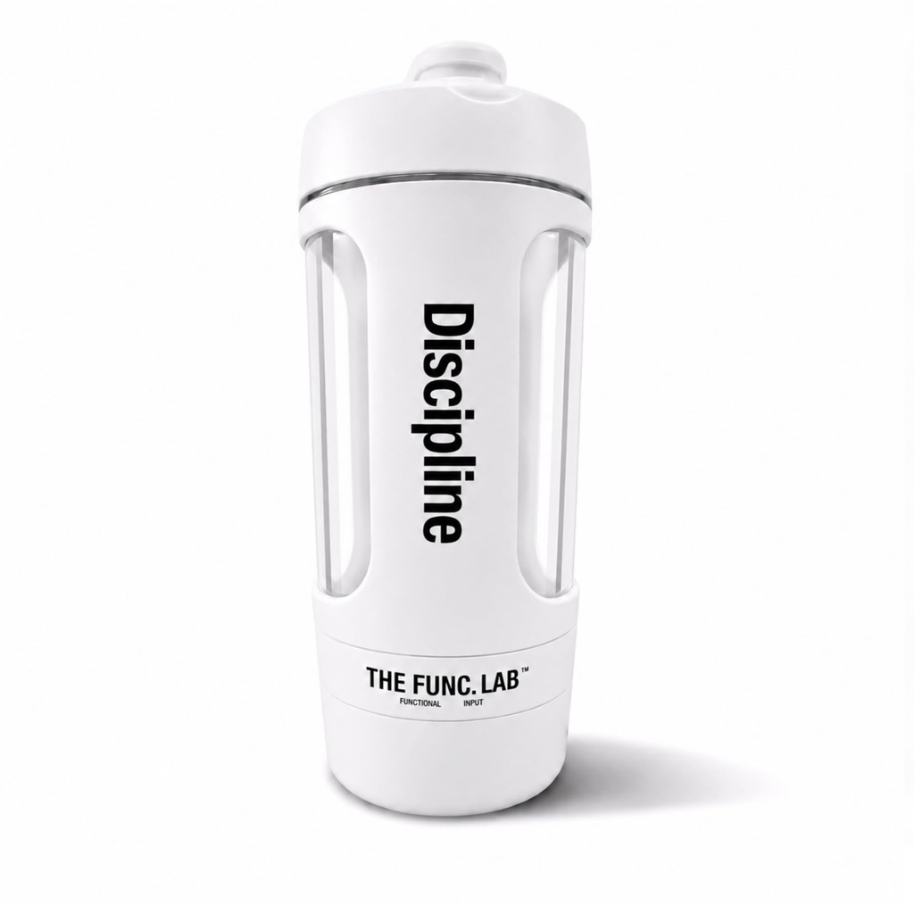 The Func. Lab Smart Electric Shaker | Discipline (White), 630 ml | 1200 mAh Rechargeable Battery | BPA-free Tritan Body | Portable Self-Mixing Protein Blender Bottle