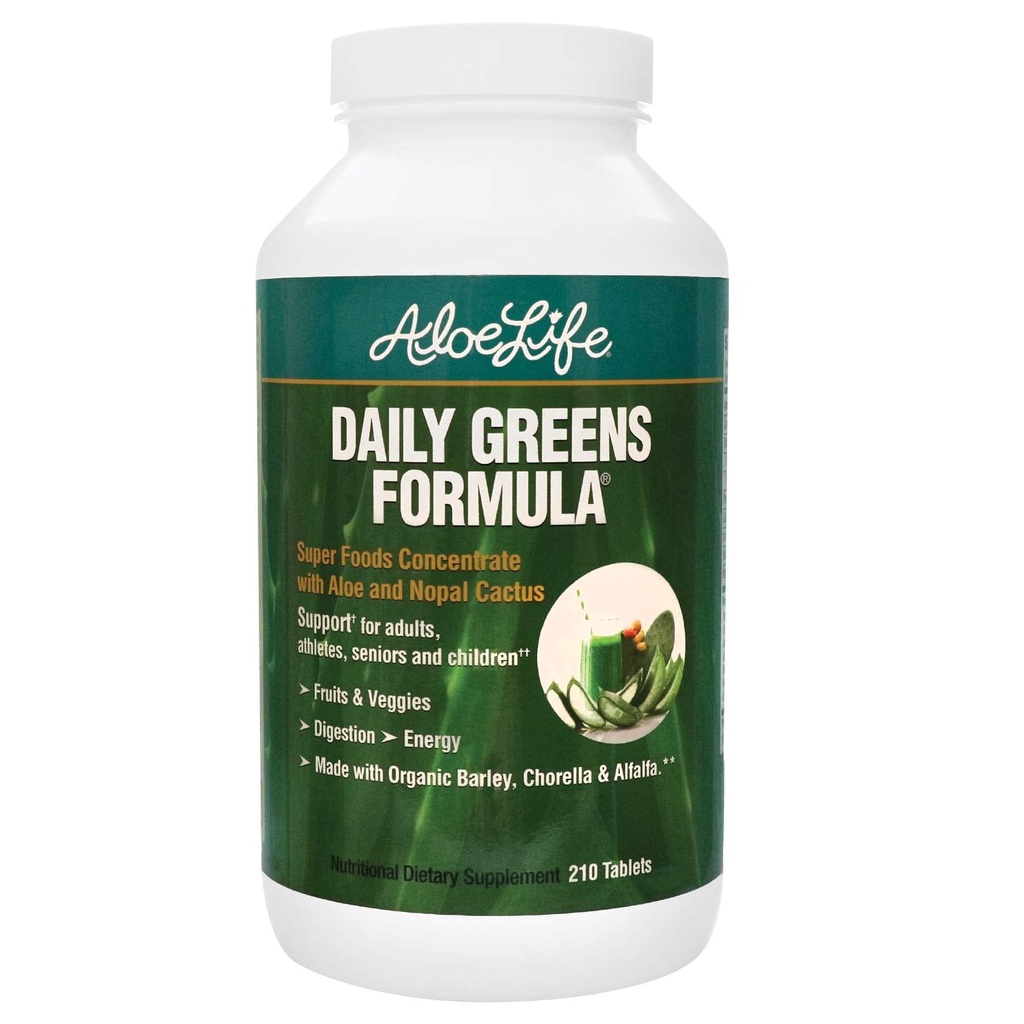 Aloe Life - Daily Greens Tablets, Certified Organic Health Supplement, Antioxidantien, 21 Früchte, Veggies, & Kräuter einschließlich Aloe & Nopal Cactus, Low-Calorie, Keto-Friendly, Gluten-Free (210 Tabletten)