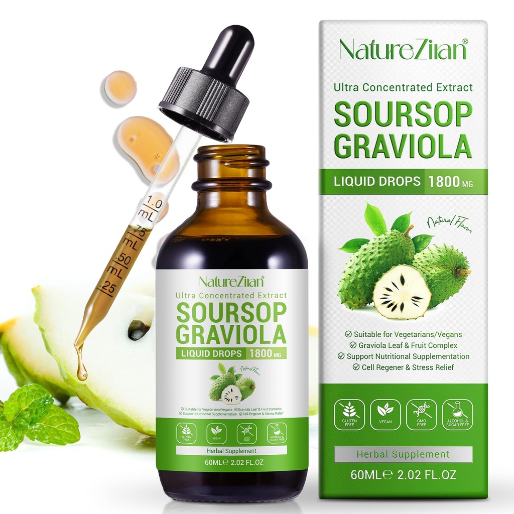 Soursop Graviola Flüssigkeitstropfen - Soursop Bitters Liquid - Soursop Blätter Extrakt - Natürliches Antioxidans - Zellunterstützung & Regeneration - Immune Boost - Relax - Leber und Schlaf (1)