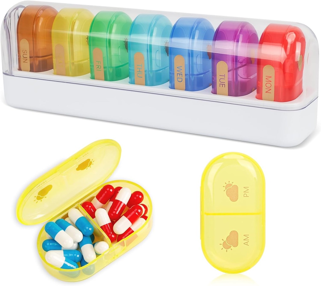FYY Travel Pill Organizer, 14 Komponenten Tägliche Pille Organizer Portable Pille Case Detachable Tägliche Pille Box für Geldbeutel, um Vitamine, Kaffee Leberöl, Ergänzungen und Medikamente-Weiß