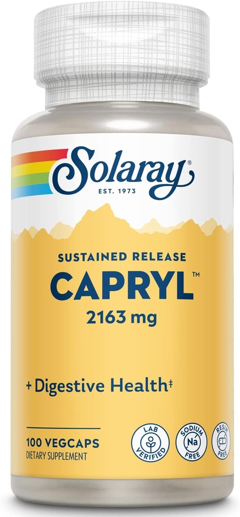 SOLARAY Capryl | Sustained Release Caprylic Säure | Gesunde Gastrointestinal Tract Unterstützung | 16 Servierungen | 100 VegCaps